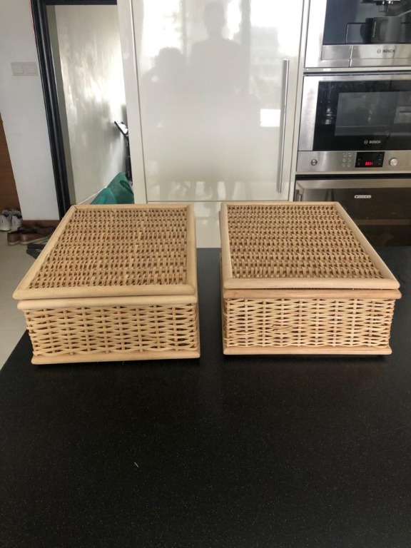 Muji Stackable Wicker Baskets with Lid, Furniture & Home Living, Home
