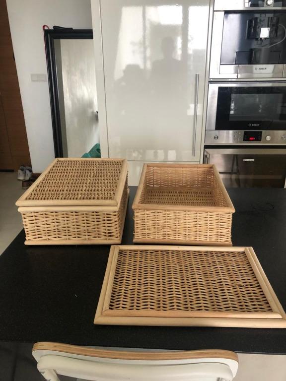 Muji Stackable Wicker Baskets with Lid, Furniture & Home Living, Home
