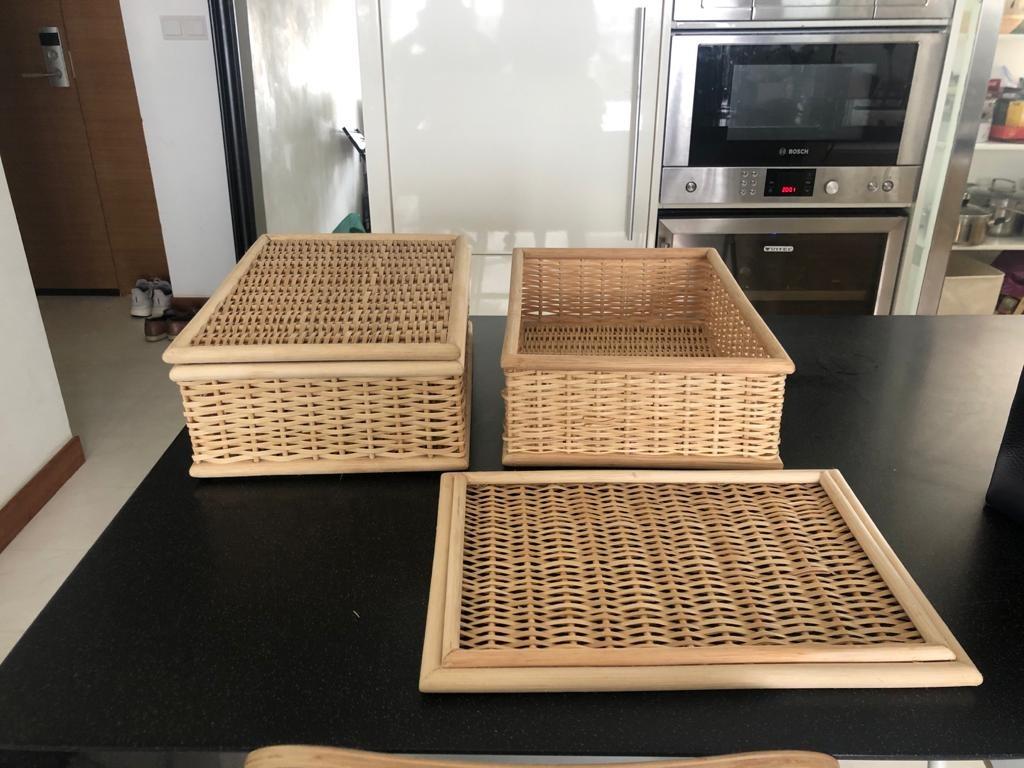 Muji Stackable Wicker Baskets with Lid, Furniture & Home Living, Home