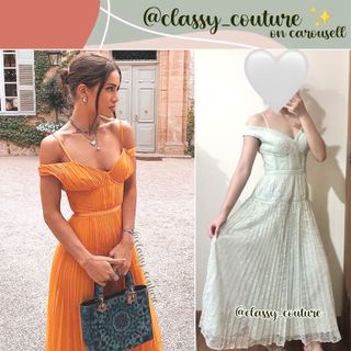 Self portrait orange off top shoulder pleated chiffon dress