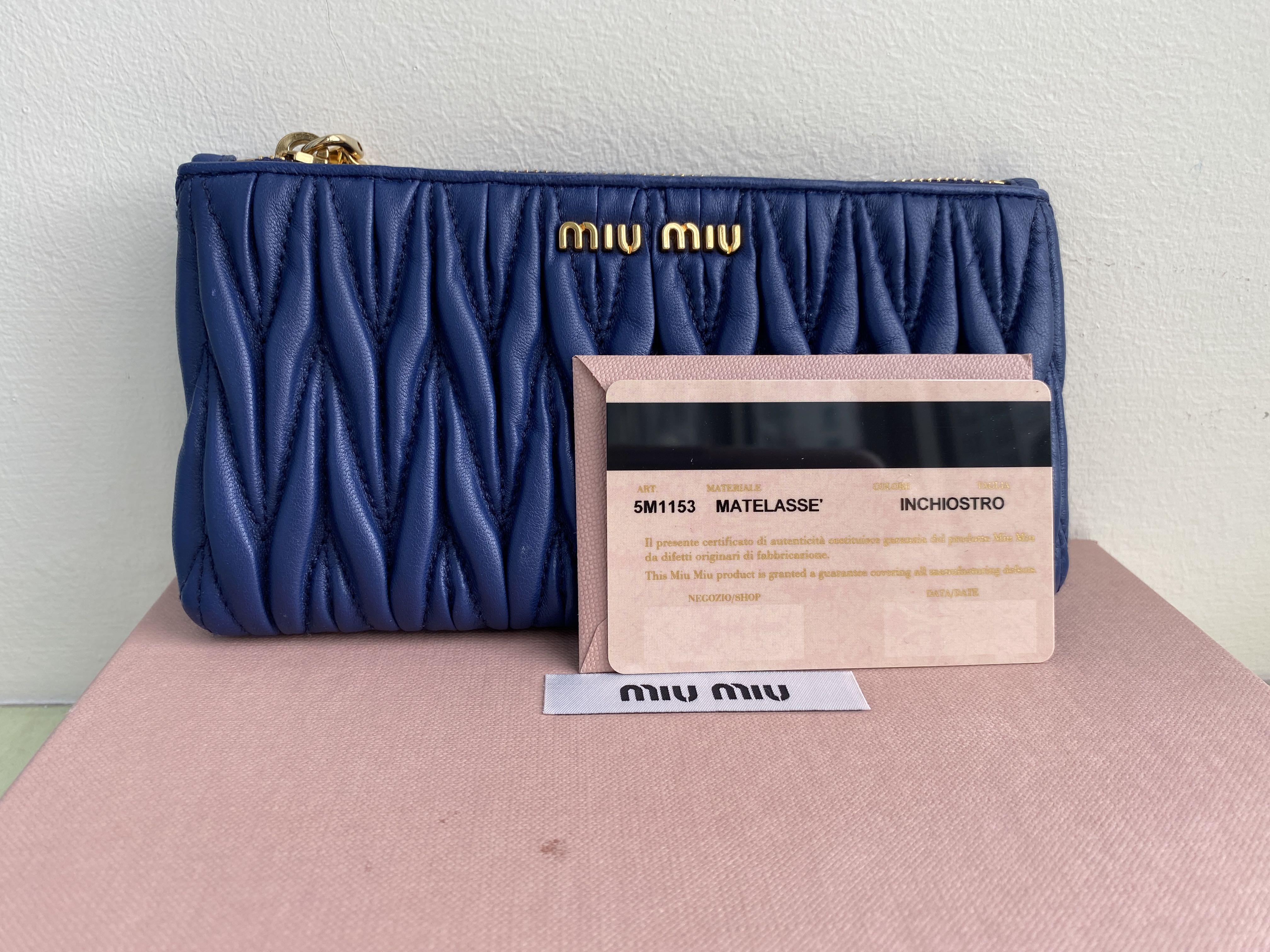 Authentic NEW Miu Miu Matelasse Leather Zip Pouch, Luxury, Bags 