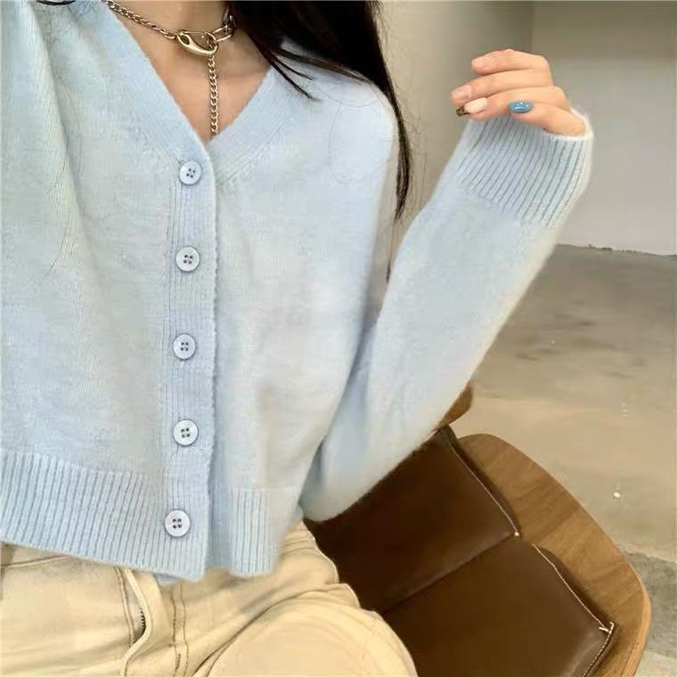 blue button sweater