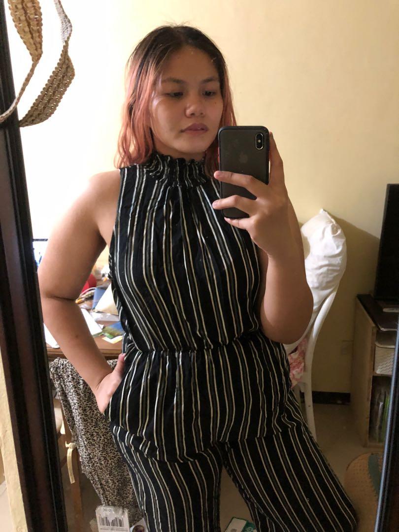Black Semi Formal Striped Romper Jumpsuit (Category: Jumpsuits) located in Las Pinas. Submitted by iamdyaaanna (Listing ID 1062468519, Image 2). Description: RFS: decluttering no flaws used only a few times large to XL PROMO: buy 3 or more items from my shop (w/out discount) to get free shipping nationwide ✨.