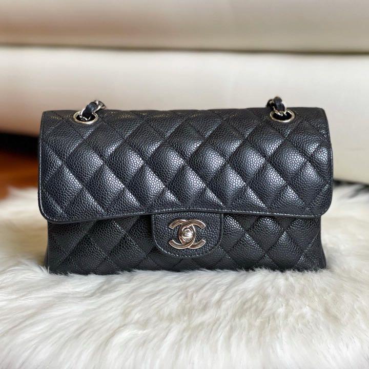 Chanel Classic Double Flap Quilted Caviar Silvertone Small Black  US