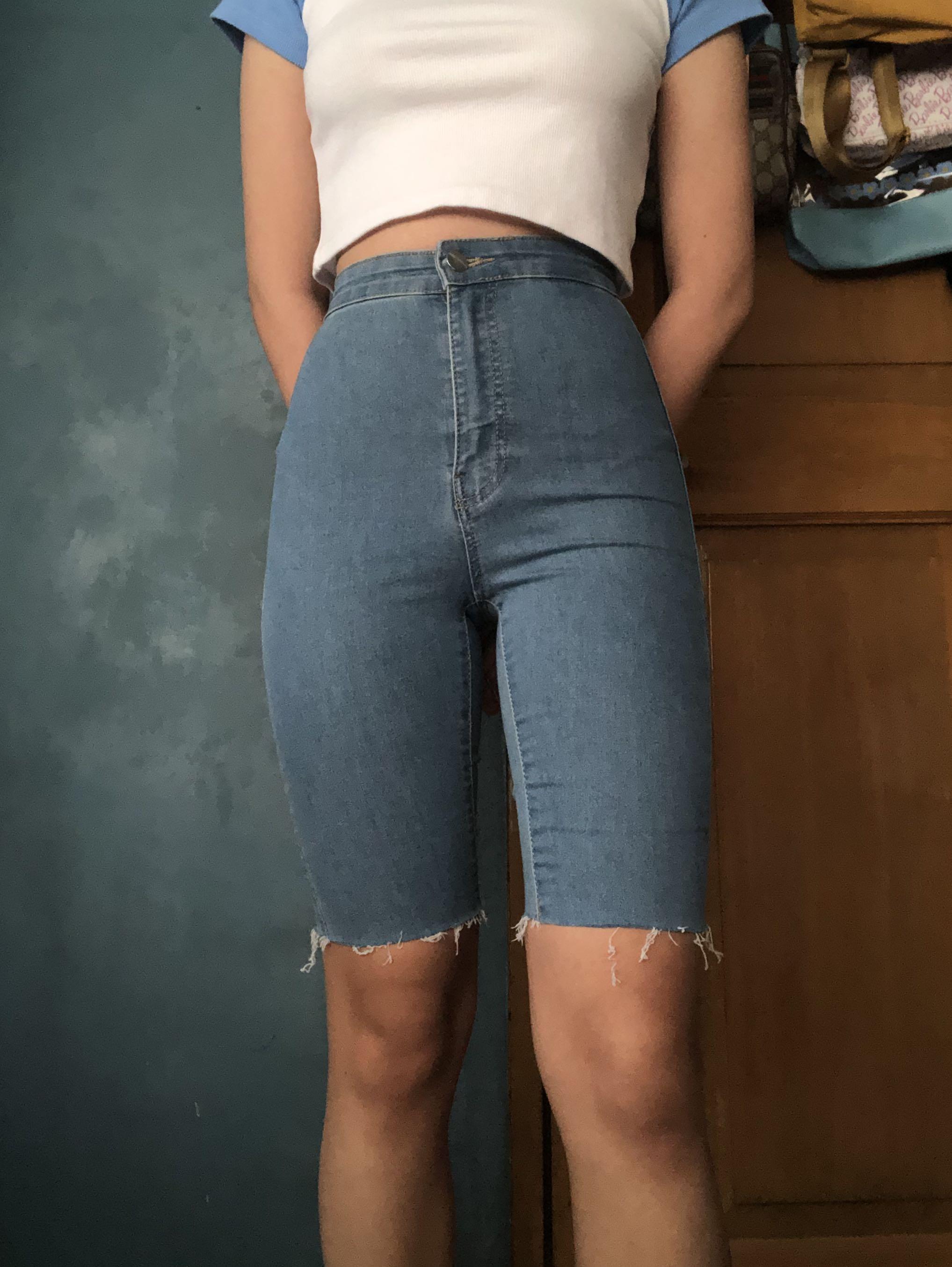 Denim biker shorts women's top