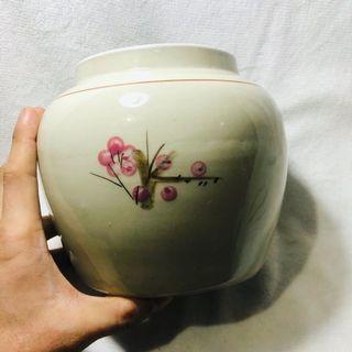 Cream Colored Vase or Pot with Sakura Design