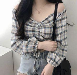 Drawstring  Ruffled Top