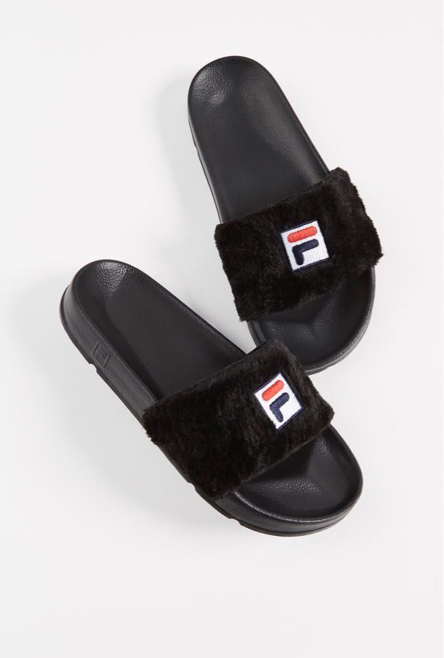 FILA Faux Fur Slides x Baja East Women s Fashion Footwear Flipflops and Slides on Carousell