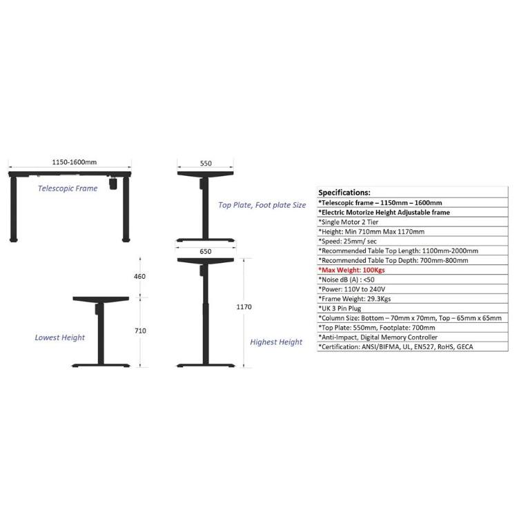 Flight Lite Motorize Height Adjustable table / Electric Sit Stand ...