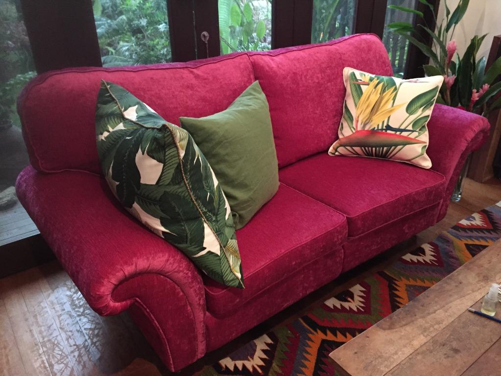 Deep Pink Velvet Sofa