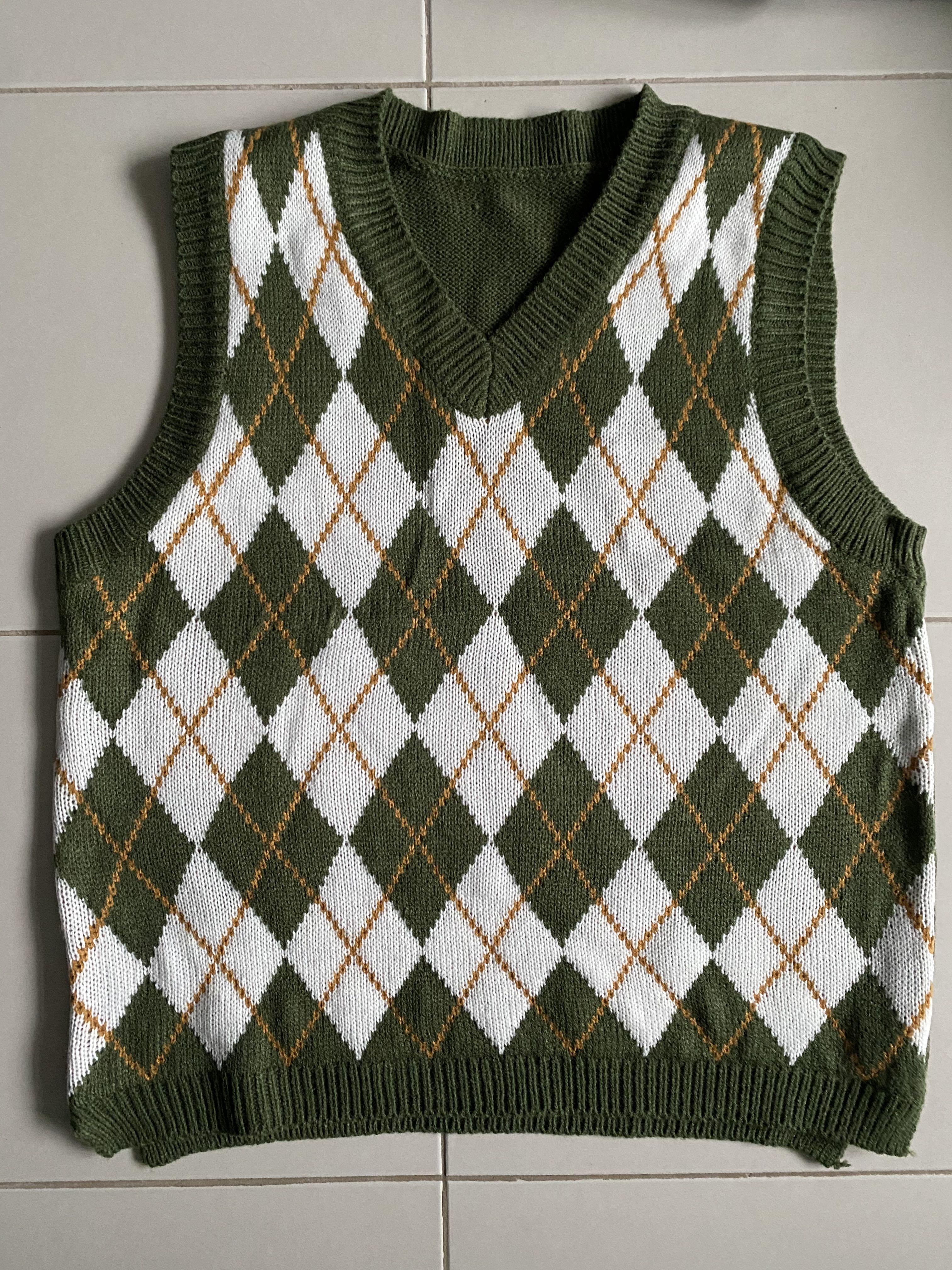 Green plaid sales sweater vest