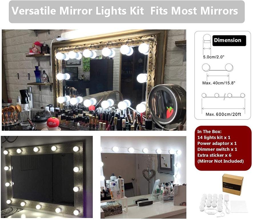 MM073 Waneway Vanity Lights for Mirror DIY Hollywood Lighted Makeup Vanity Mirror Dimmable Lights Stick on LED Mirror Light Kit for Vanity Set Plug