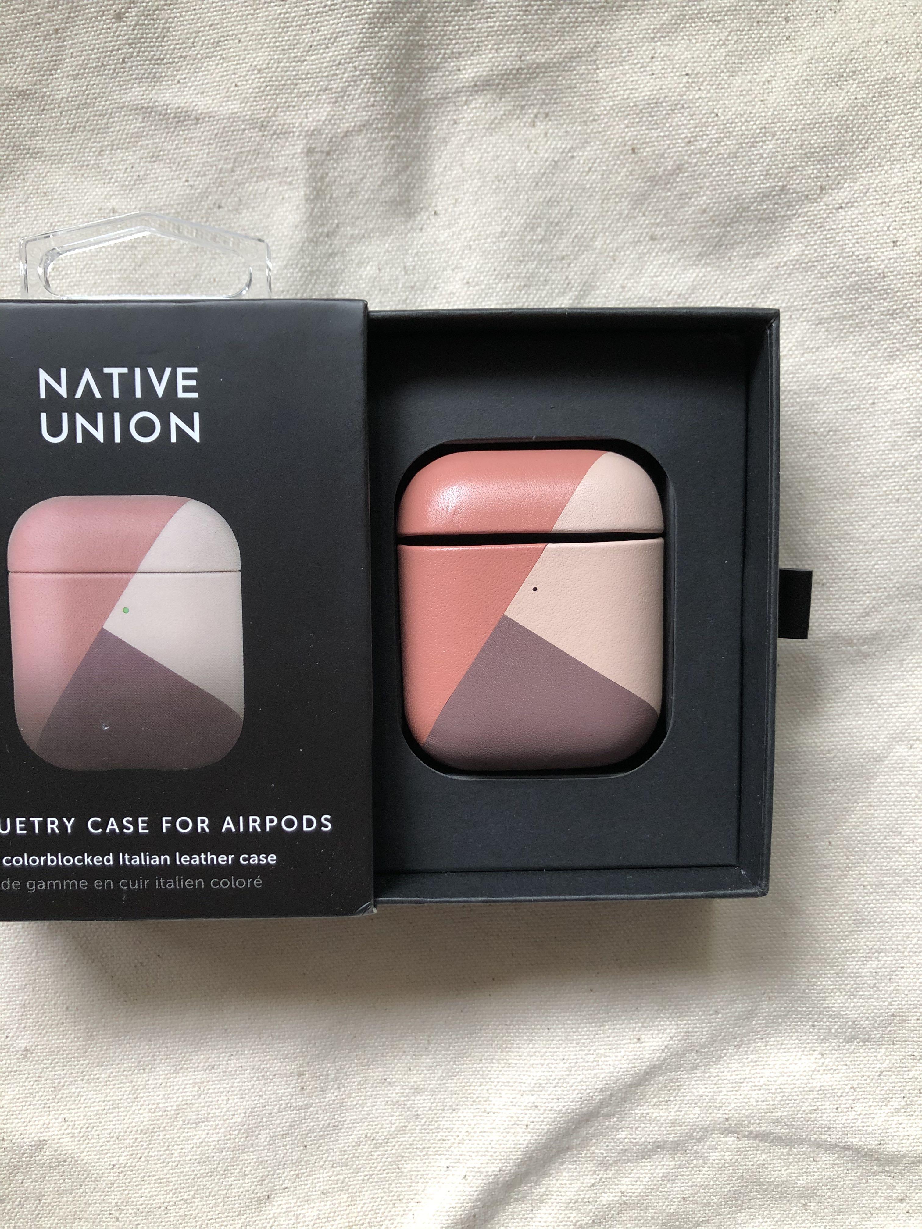 Native Union Marquetry Airpods Case (Category: Portable Audio Accessories) located in Pasig City. Submitted by Bbbb123 (Listing ID 1062421965, Image 1). Description: Original Native Union Marquetry Case in Rose - Apple Store price: ₽2,060 (sold out) - Wireless Charging compatible - Genuine Italian leather case (still smells like leather!) - Barely used. 10/10 condition no scratches Last 4 photos were grabbed from Native Union website.
