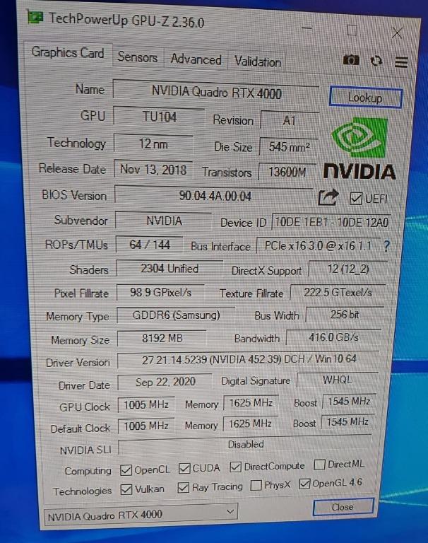 NVIDIA Quadro RTX4000 顯示卡, 電腦＆科技, 手提電腦- Carousell