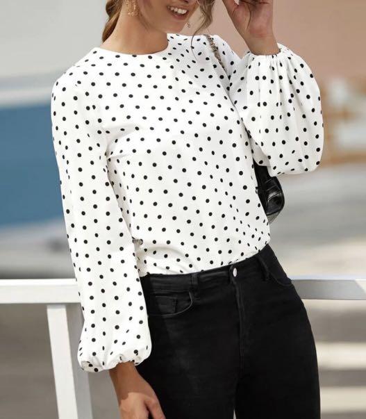Polka Longsleeve Blouse SHEIN, Women's 