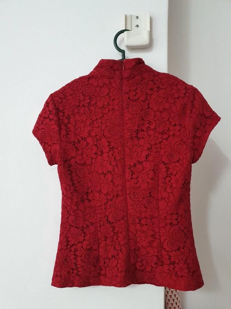 Pre Loved Red Mandarin Collar Top Cheongsam Top Women S Fashion Clothes Tops On Carousell