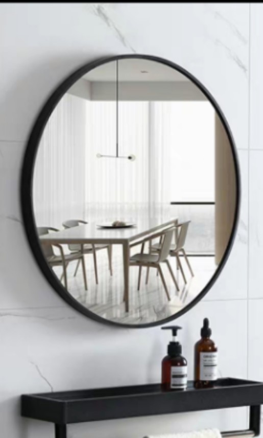 Round mirror with black rims, Furniture & Home Living, Home Decor ...