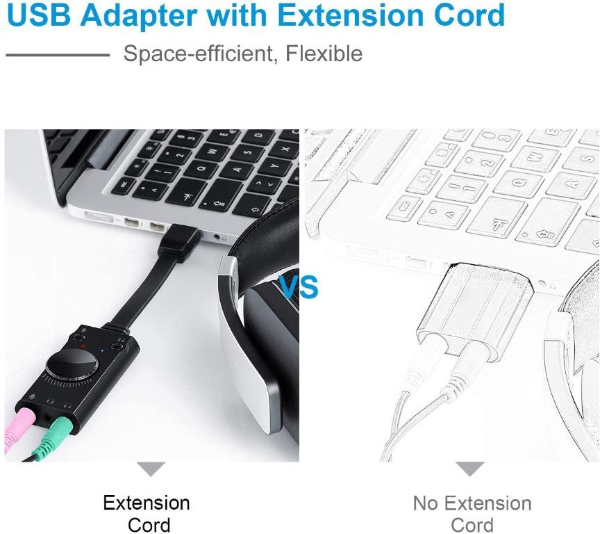 USB Sound Card, TechRise USB External Stereo Sound Adapter Splitter Converter with Volume