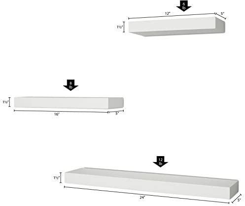 Ballucci Block Floating Wall Ledge 12 16 24 Set of 3 White