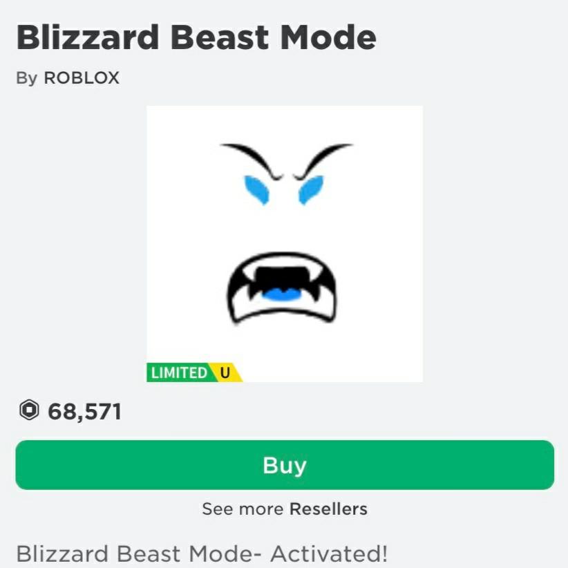 Blizzard Beast Mode Limited Face Roblox Video Gaming Gaming Accessories Game Gift Cards Accounts On Carousell - roblox beast mode face