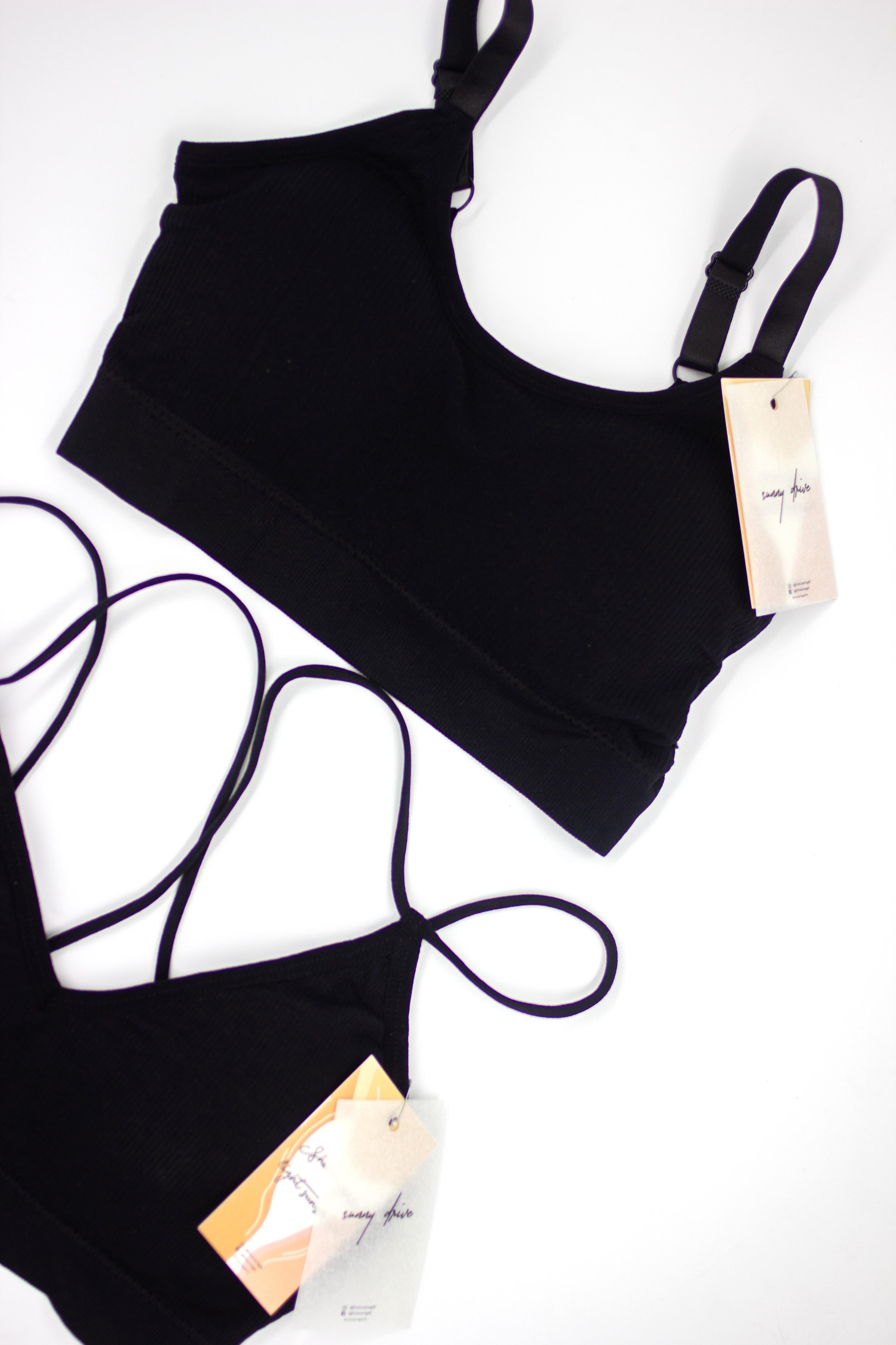 Sports bra/Bralette (black) (Category: Sleeveless) located in Manila. Submitted by bkcee (Listing ID 1062619713, Image 2). Description: - actual photos - New and unused with tag - php75 (round neck) - php99 (v neck) - round neck - fits XS-L - soft and comfy.