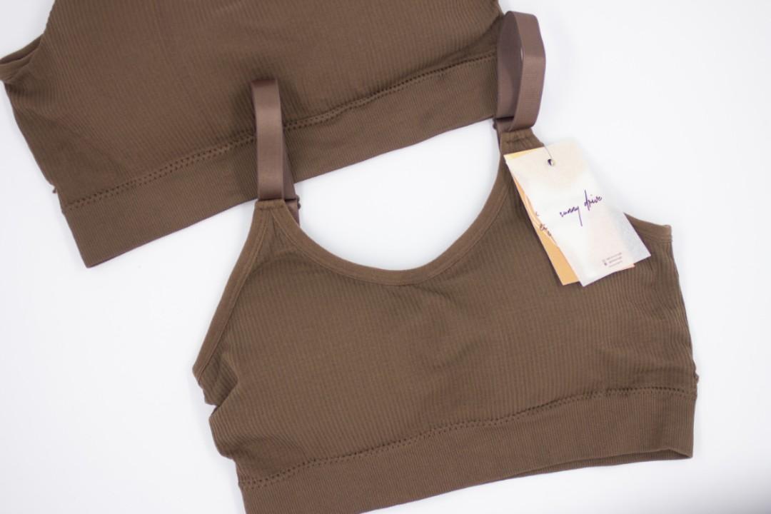 Sports bra/Bralette (coffee/brown) (Category: Sleeveless) located in Manila. Submitted by bkcee (Listing ID 1062616640, Image 2). Description: - actual photos - New and unused with tag - Php 75 each - round neck - fits XS-L - soft and comfy.