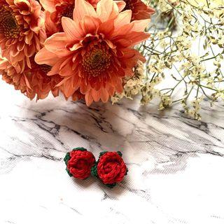 Handmade Crochet Rose Earrings Studs