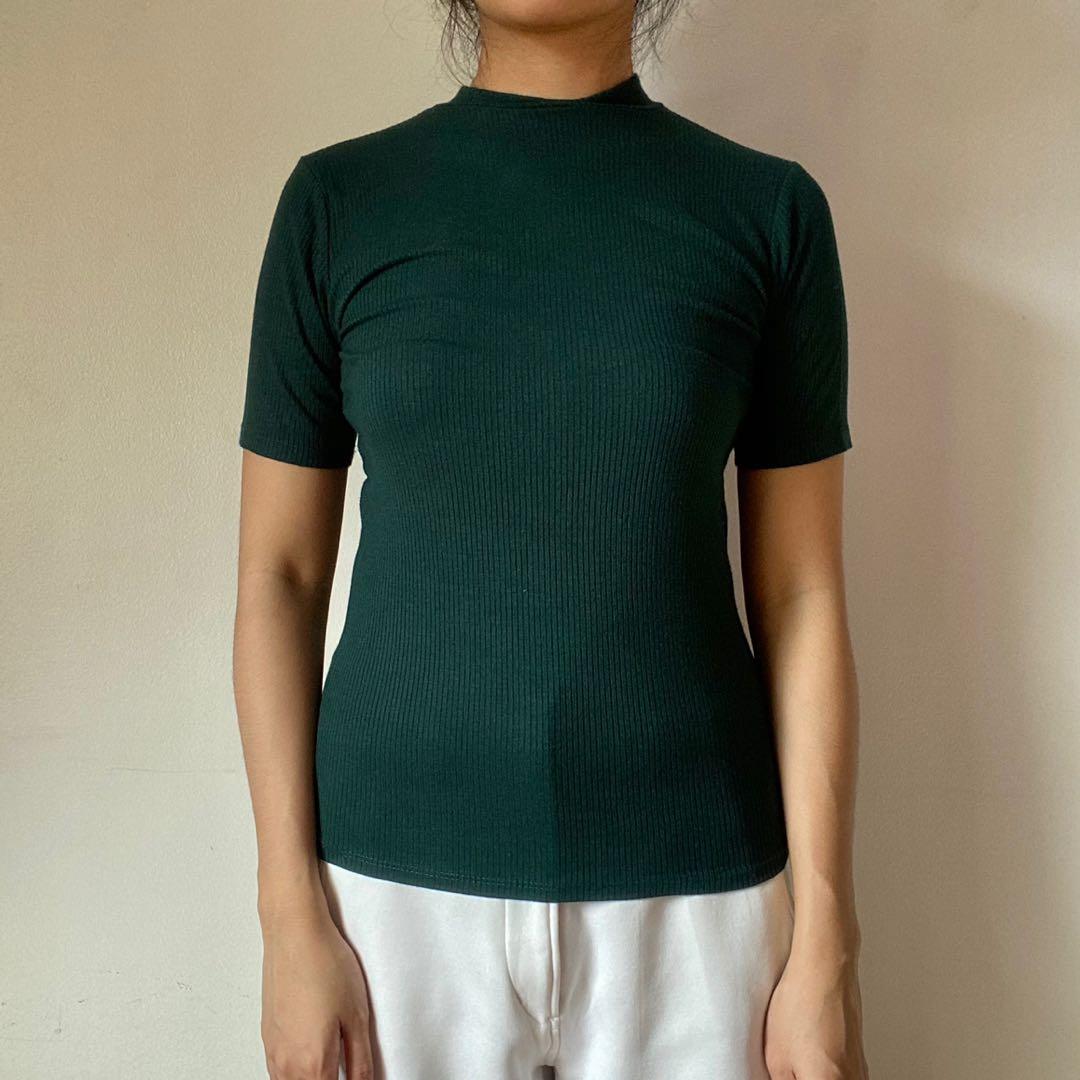 dark green mock neck top