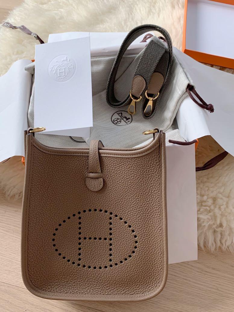 Hermes Mini Evelyne Etoupe & GHW, Luxury, Bags & Wallets on Carousell