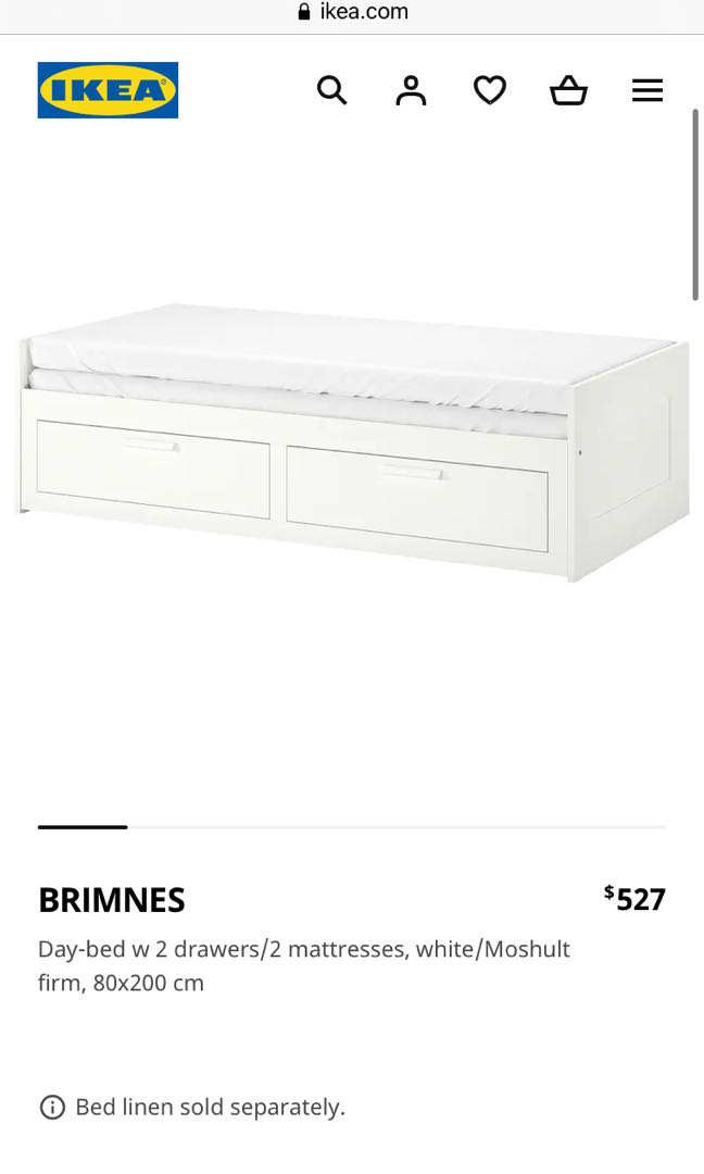 IKEA Brimnes day bed with mattress, Furniture & Home Living, Furniture
