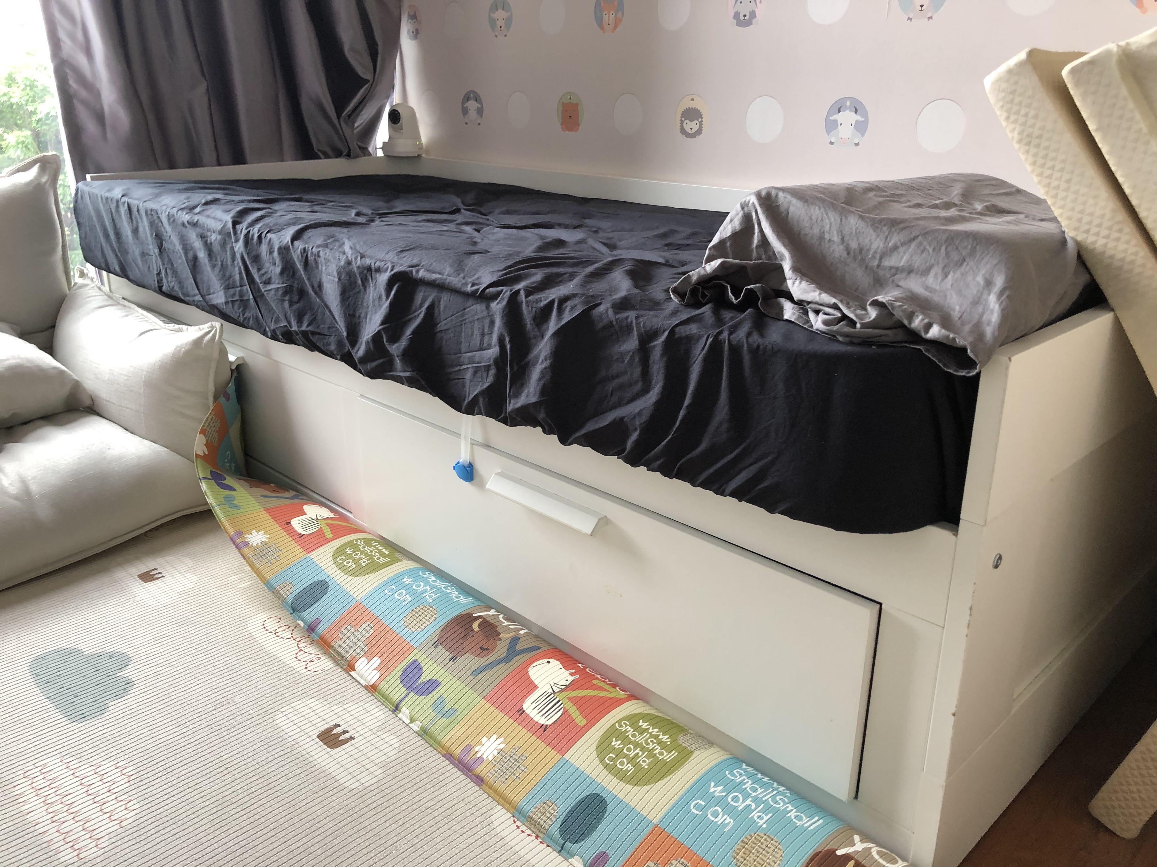 IKEA Brimnes day bed with mattress, Furniture & Home Living, Furniture, Bed Frames & Mattresses