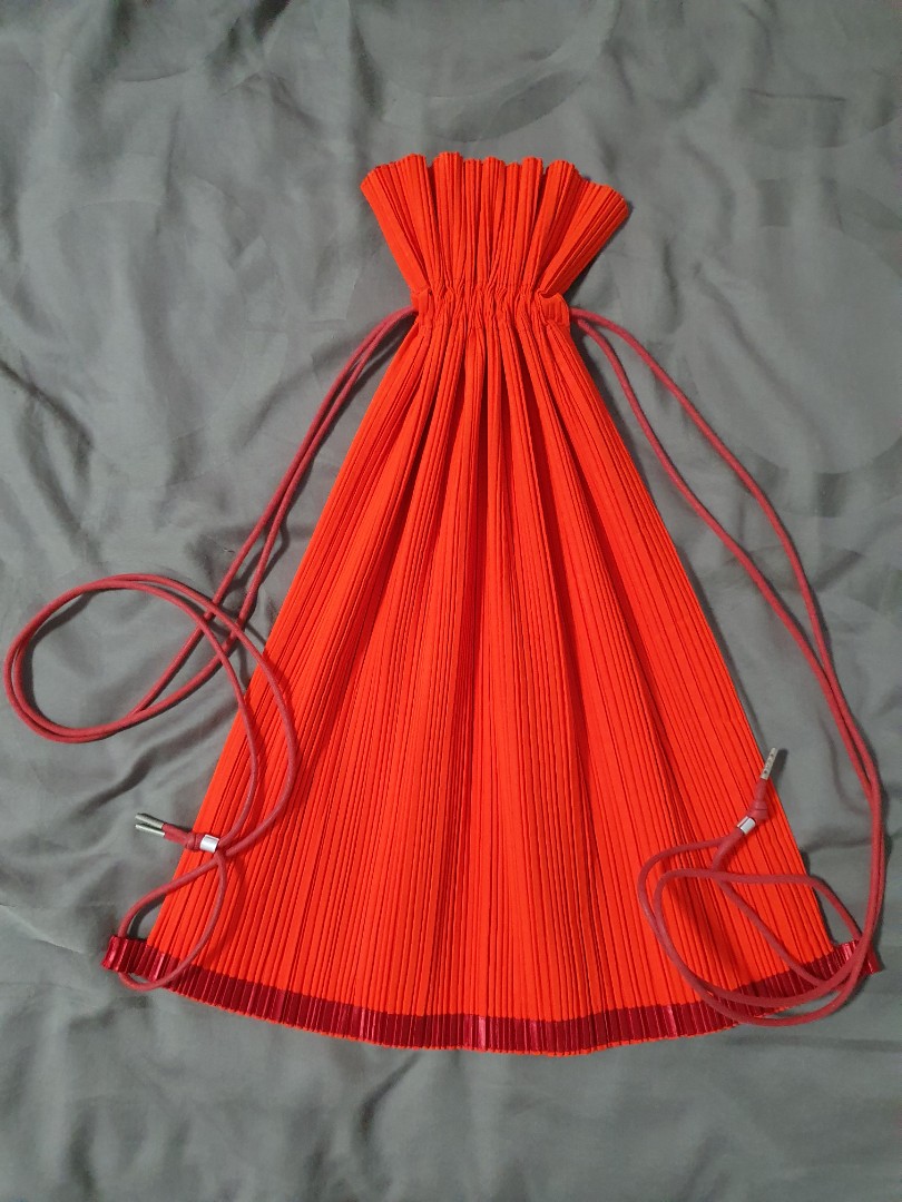 Pleats Please Issey Miyake Orange Drawstring Pleats Bag for Women