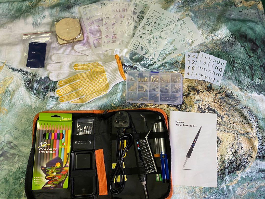 Kalawen 106Pcs Wood Burning Kit Woodburning Tool with Soldering Iron Professional Pyrography Set with LCD Display Adjustable Temperature Soldering