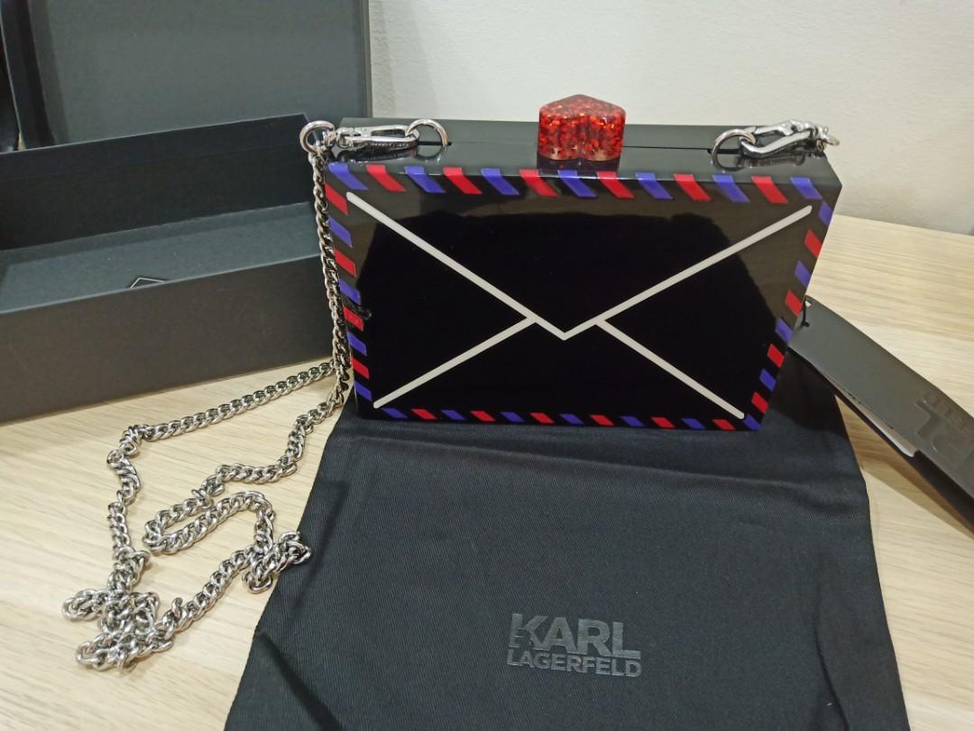 Karl Lagerfeld box clutch/sling/crossbody, Women's Fashion, Bags & Wallets,  Purses & Pouches on Carousell