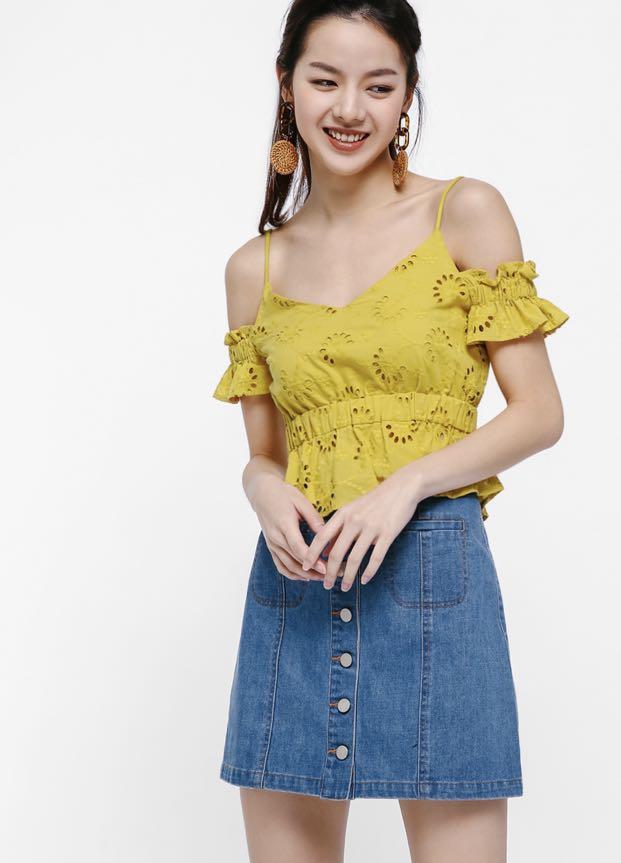 yellow cold shoulder top