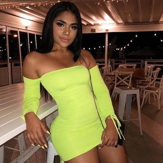 oh polly neon green off shoulder ruched ...