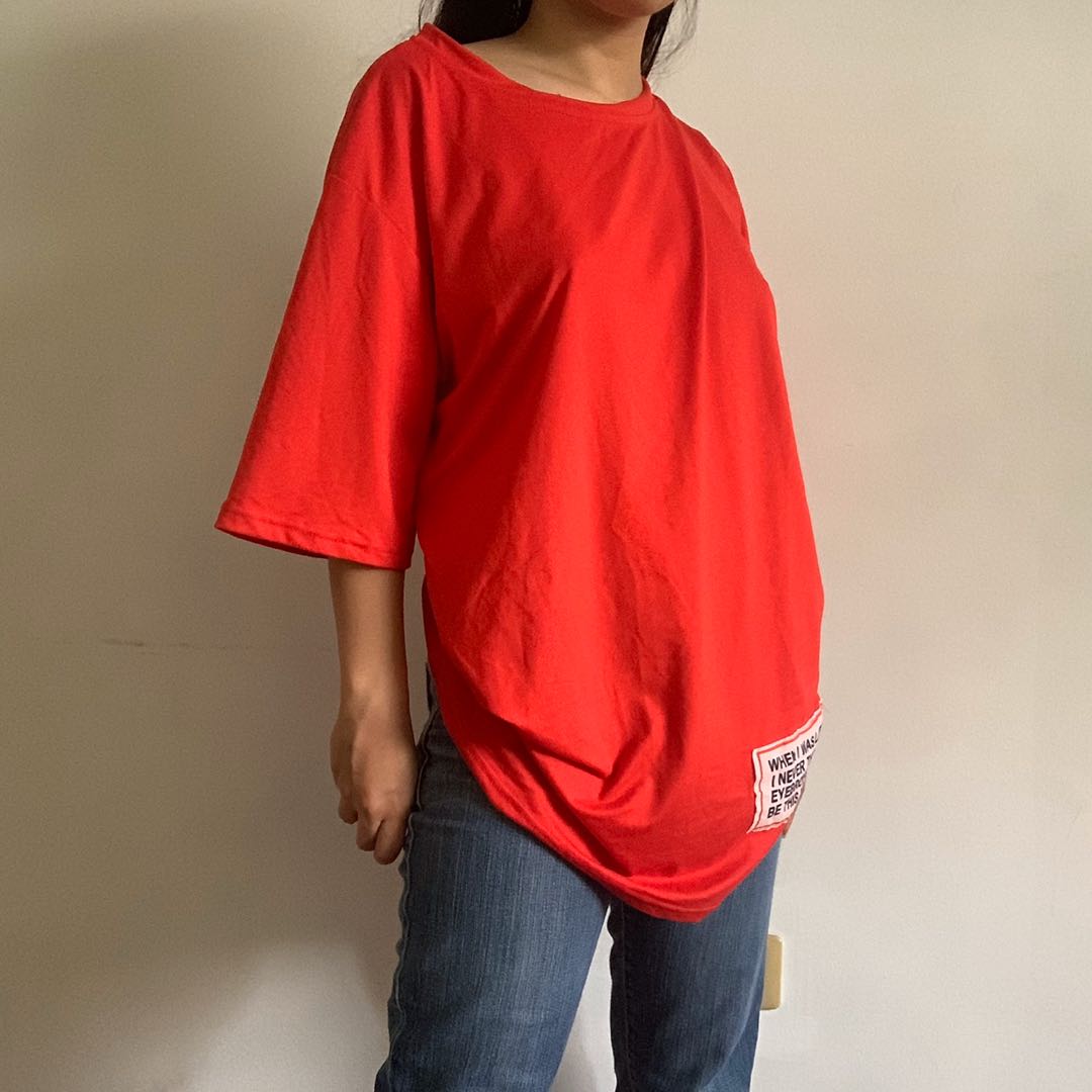 Oversized Red Shirt Tee, Women's 