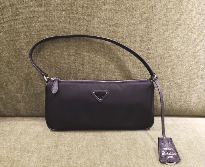 Re-Nylon and Saffiano leather mini pouch