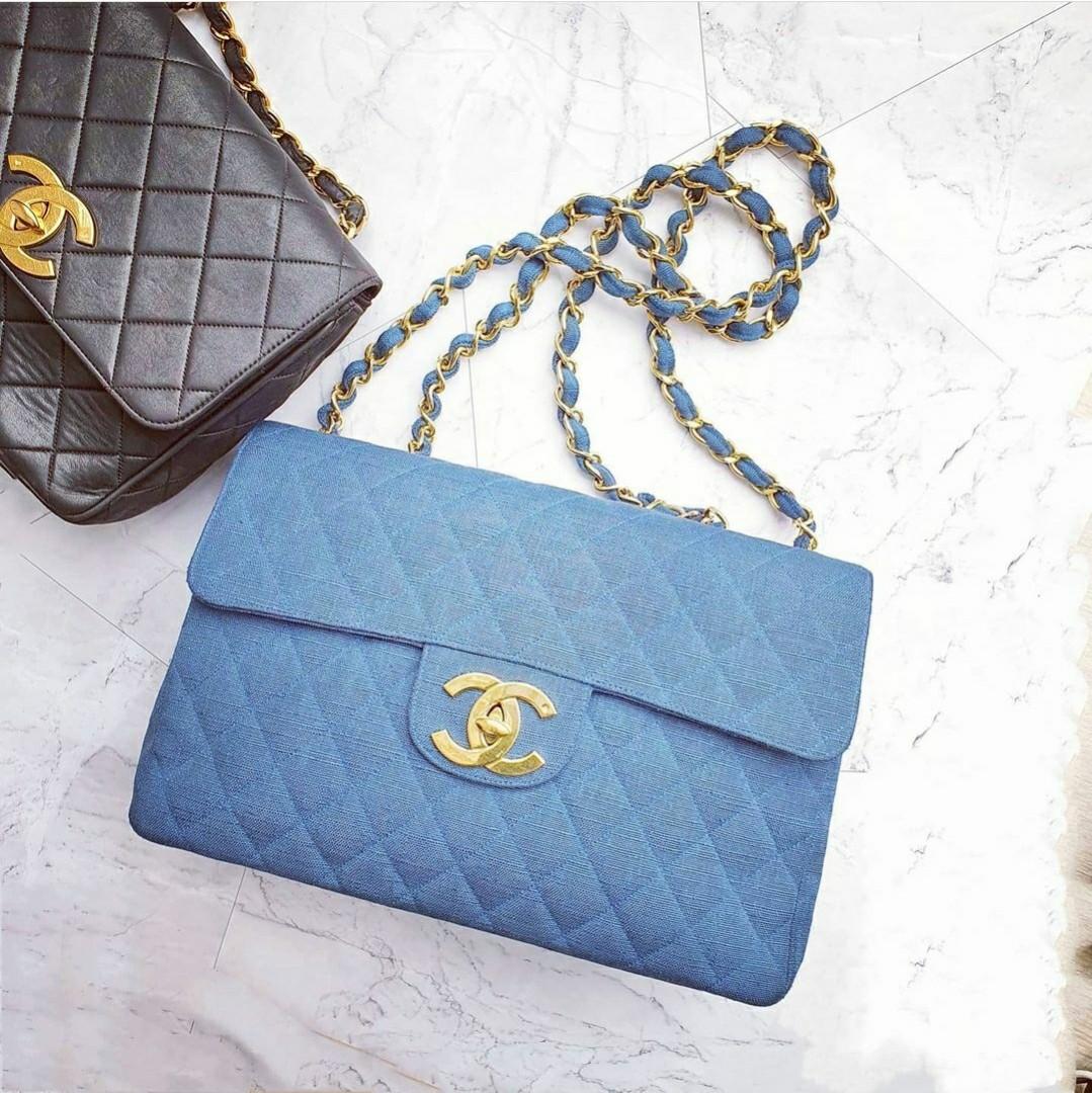Rare Chanel 1994 Blue Denim Vintage Maxi Classic Crossbody Flap Bag 24 –  Boutique Patina