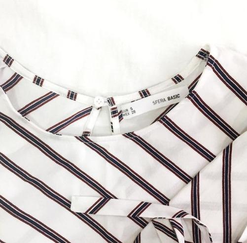 Sfera Blouse with Diagonal Stripes and peplum design (Category: Blouses) located in Angeles City. Submitted by goodeeph (Listing ID 1062761660, Image 3). Description: SFERA basic blouse with diagonal stripes and peplum design —Size: Small —Original and 10/10 condition RFS: Decluttering Shipping via J&T (SF to be shouldered by Buyer) Mode of Payment: BPI or GCash *No return; no exchange. *Disclaimer: GoodeePh is not affiliated with the brand poste