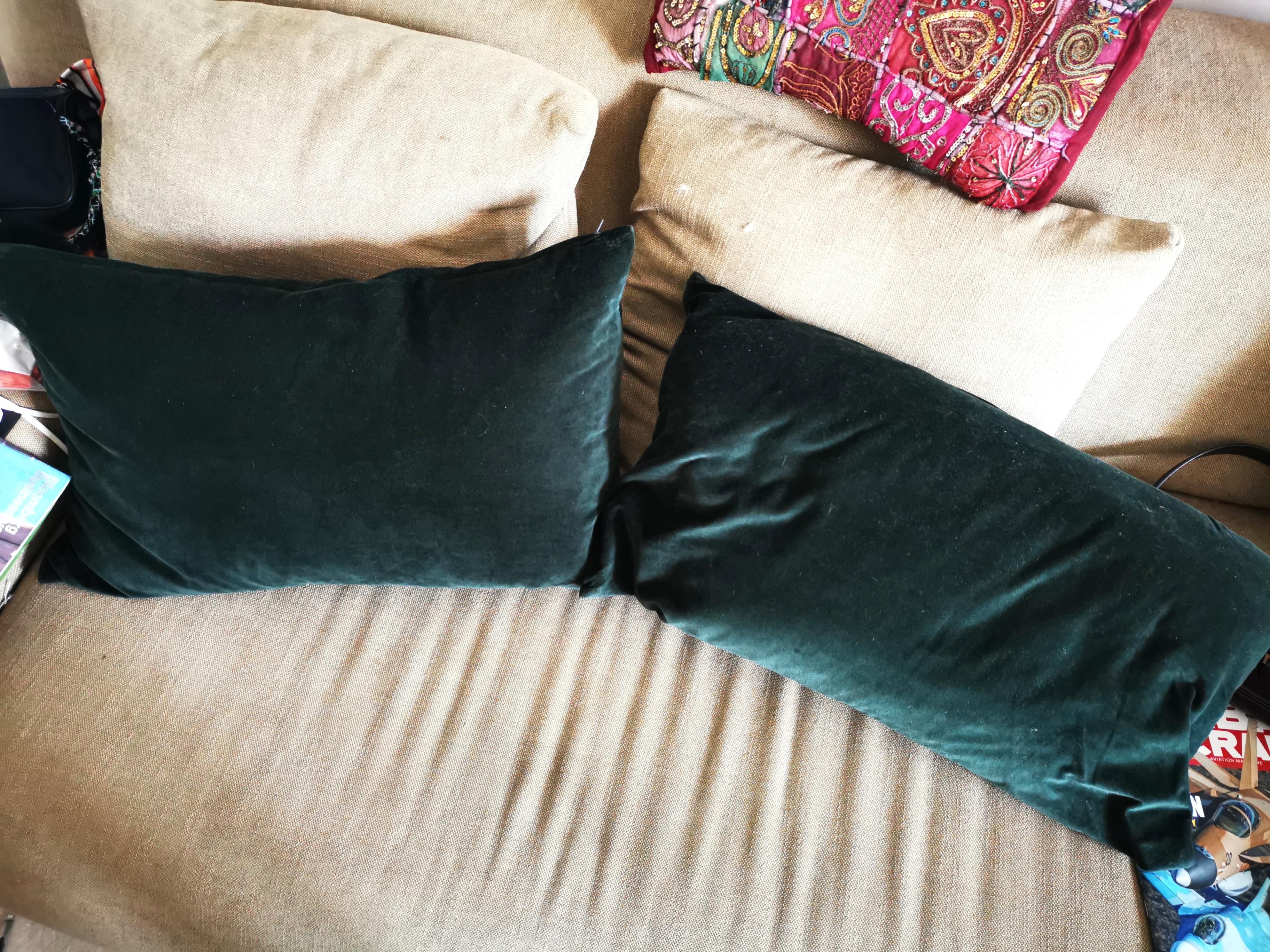 Two Dark Green Velvet Pillows Furniture Home Living Home Decor Cushions Throws On Carousell