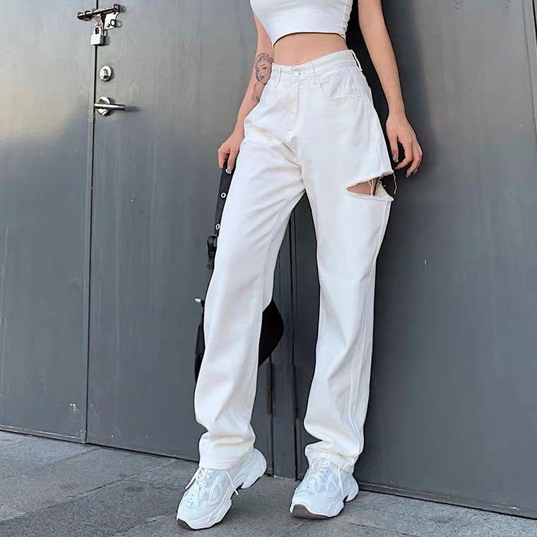 White ripped cargo pants outlet
