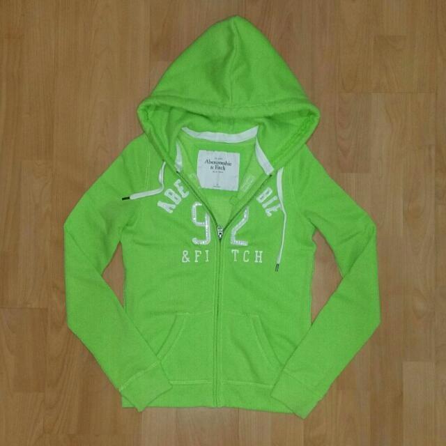 Authentic Abercrombie Fitch Neon Green Long Sleeve Hoodie Sweatshirt Light Jacket Women s Fashion Coats Jackets and Outerwear on Carousell