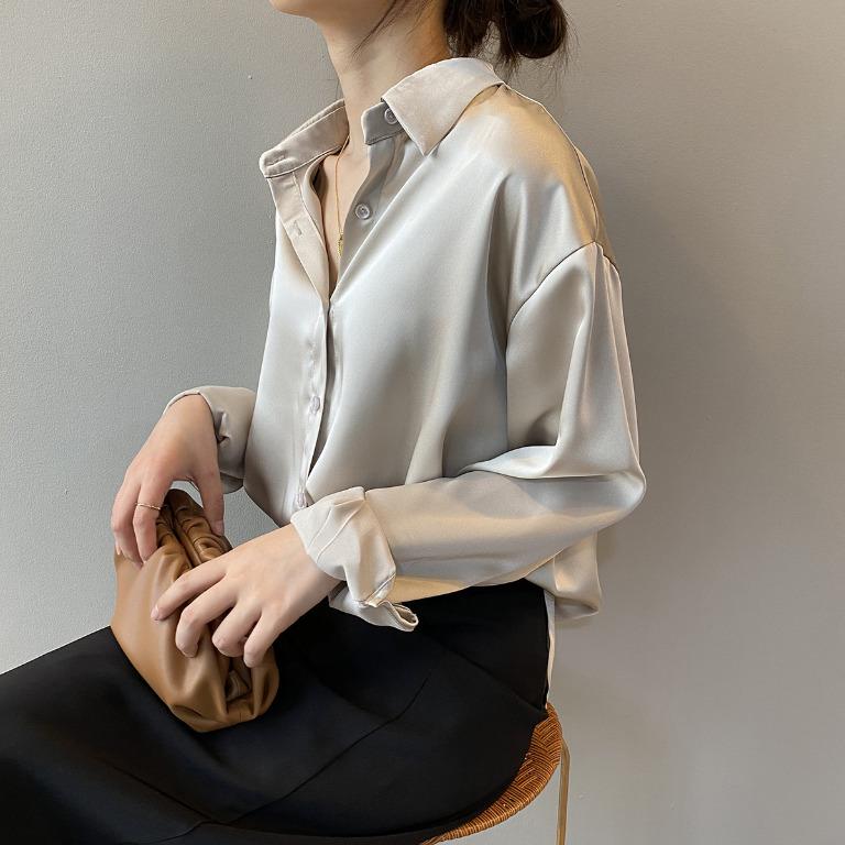 white satin silk blouse