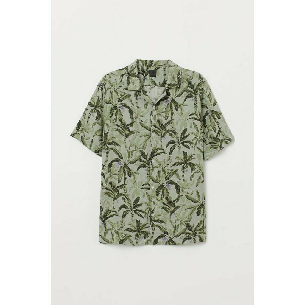 awal2021 Kemeja H&M Patterned Resort Shirt Green Leaf Motif Daun