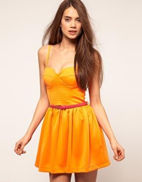 Brand New ASOS Rare Neon Orange Scuba Corset Dress with Neon Pink Belt Women s Fashion Tops Sleeveless on Carousell