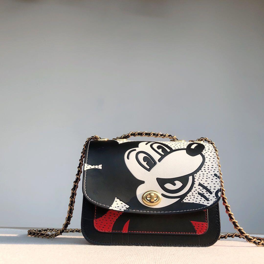 Coach x Disney Mickey Mouse Madison Shoulder Black Leather Bag Small Black