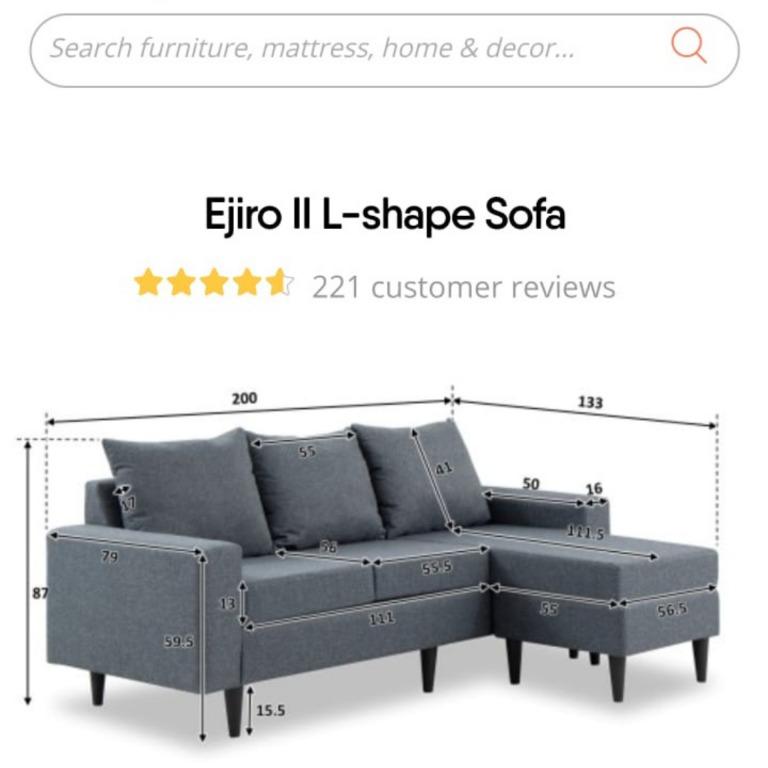 Ejiro II Lshape Sofa Forty Two, Furniture & Home Living, Furniture