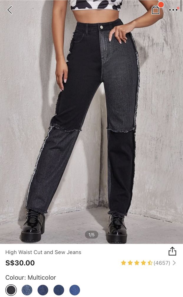 Cut and sew frayed trim jeans shein Clearance