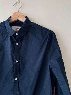 H&M Navy Blue Long Sleeve Buttondown Polo
